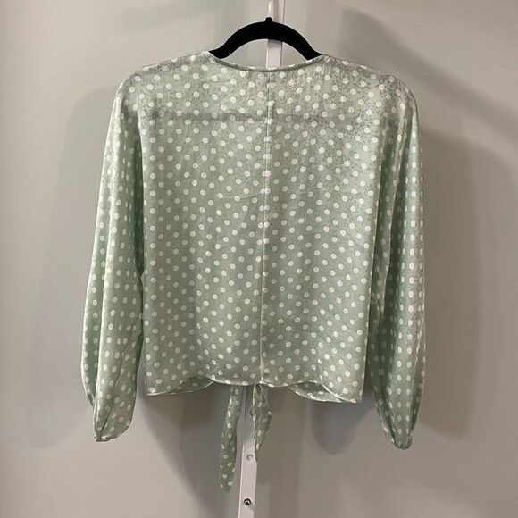 Zara Mint Green & White Polka Dot V-Neck Tie Top - Picture 8 of 8